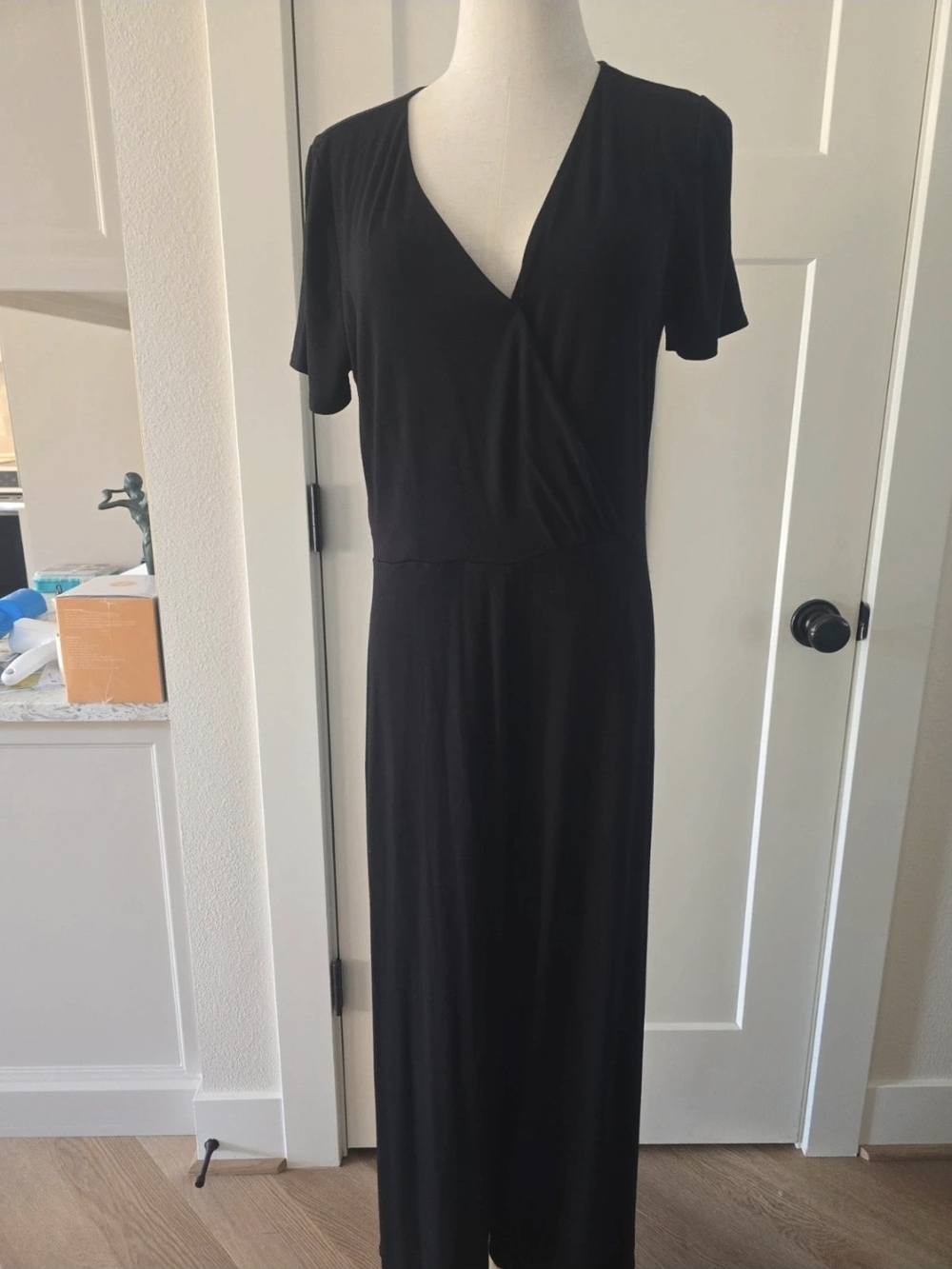 Boden Black Short-Sleeve Wrap-Style Jumpsuit